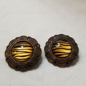 Tiger Earrings Clip On Vintage 80's 90's